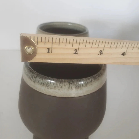 Vintage Green Earth Brown with Glazed brown/Green Rim Clay Wine Goblets. - Picture 8 of 8